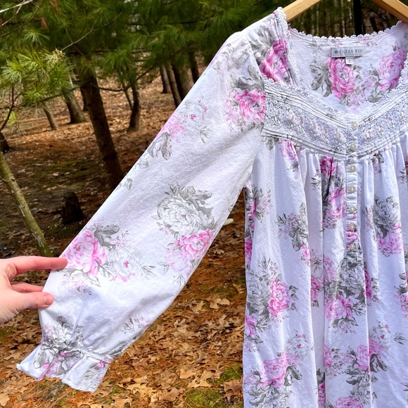 2021 Eileen West Floral Ruffle Nightgown Lace & Ribbon Trim Coquette Cottagecore - Picture 13 of 16